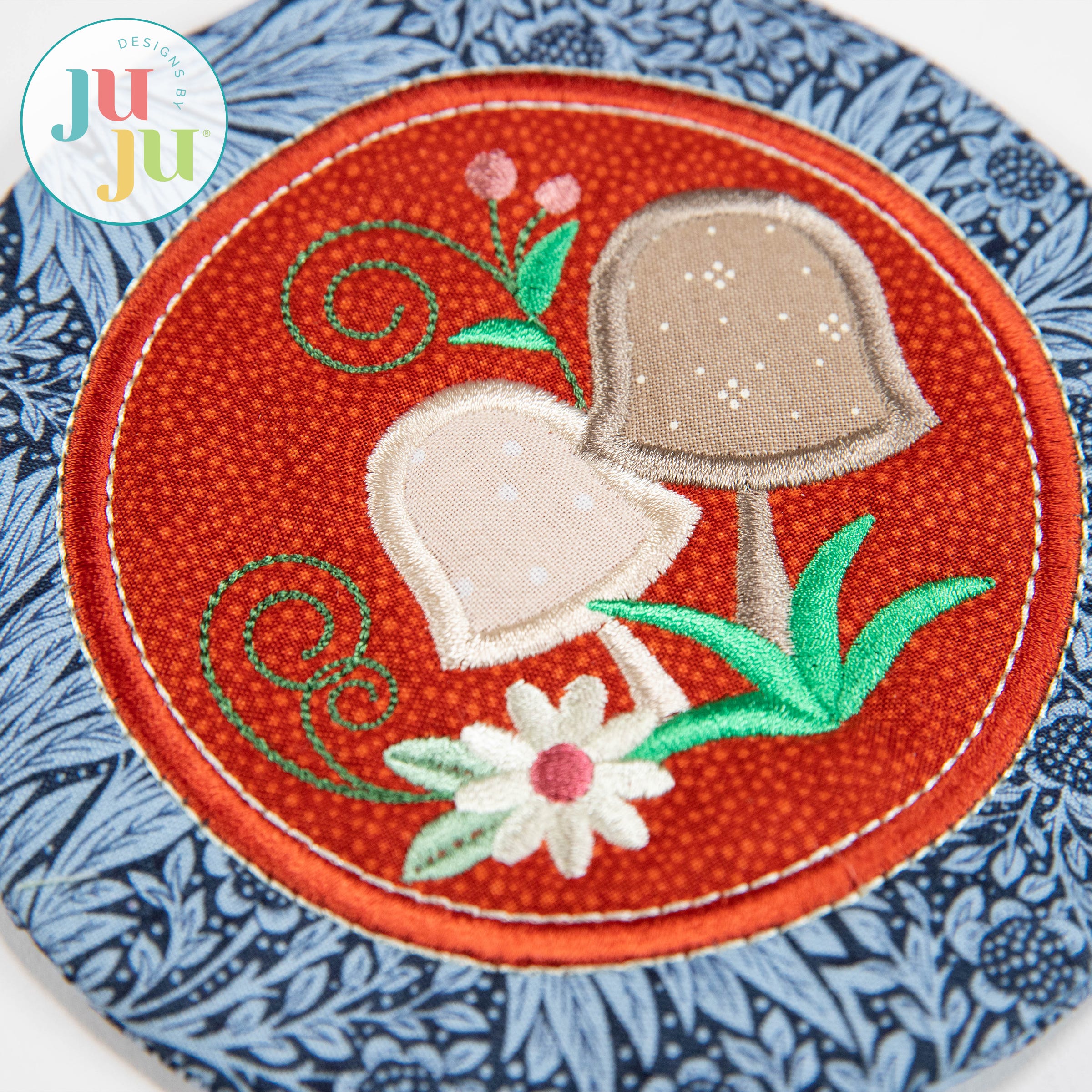 In The Hoop Mushroom Pair Coaster Project | Machine Embroidery Designs by JuJu
