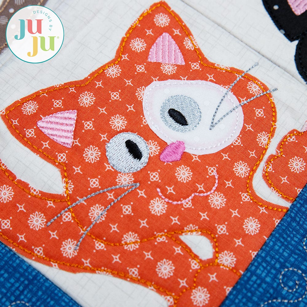 In The Hoop Kitty Patchy Pillow Bean Stitch Project