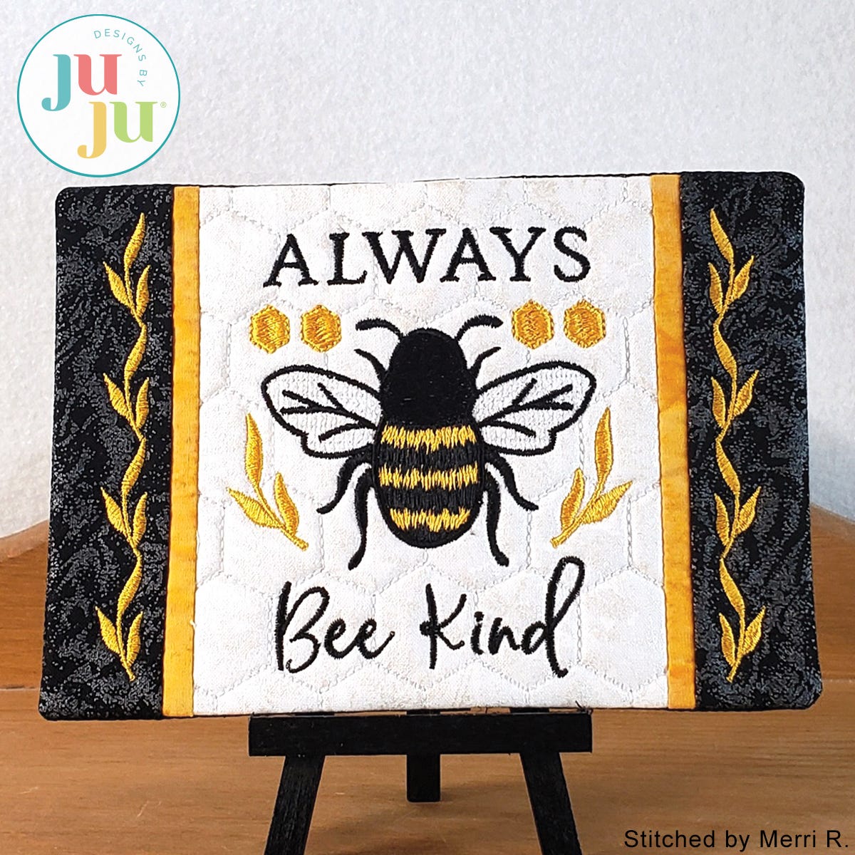  In The Hoop Always Bee Kind Mug Rug Project by Oma's Place | Machine Embroidery Designs by JuJu