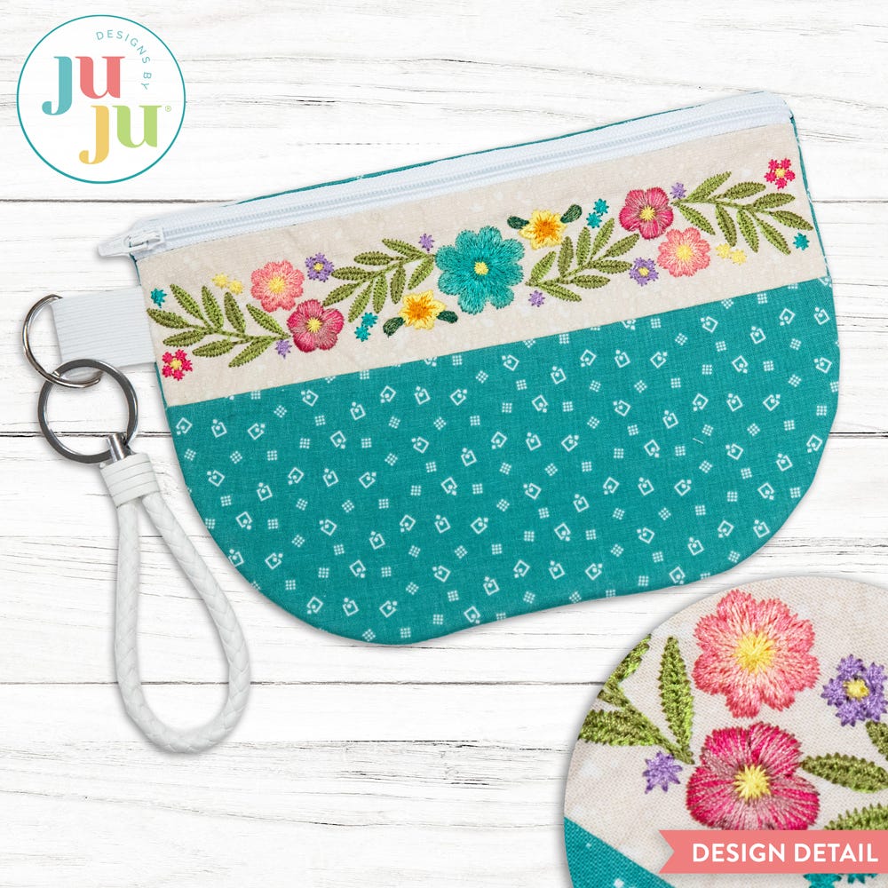 In The Hoop Zipper Bag Floral Project | Machine Embroidery Designs by JuJu