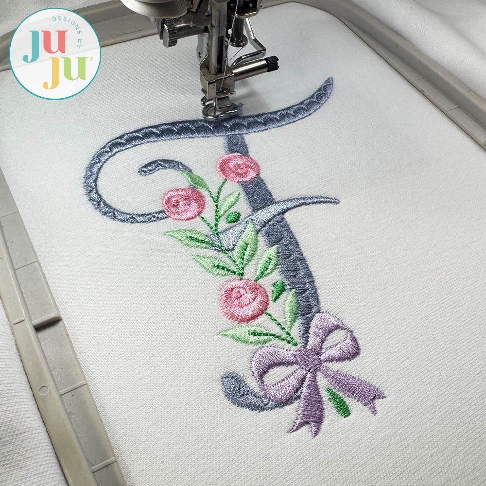 Dainty Rose Monogram Embroidery Font | Machine Embroidery Designs by JuJu