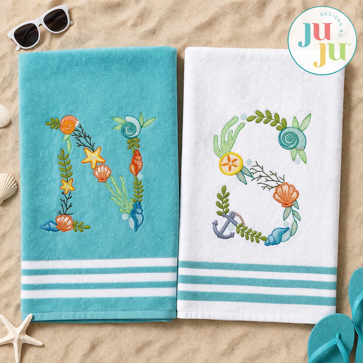 Nautical Sea Fill Stitch Monogram Embroidery Font | Machine Embroidery Designs by JuJu
