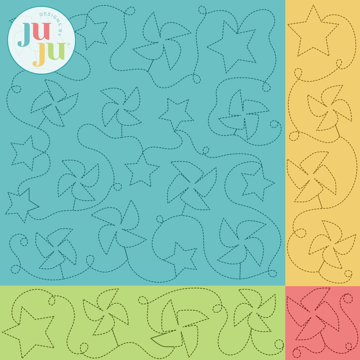 Pinwheels Loops and Stars Quilting Backdrops Design | Machine Embroidery Designs by JuJu