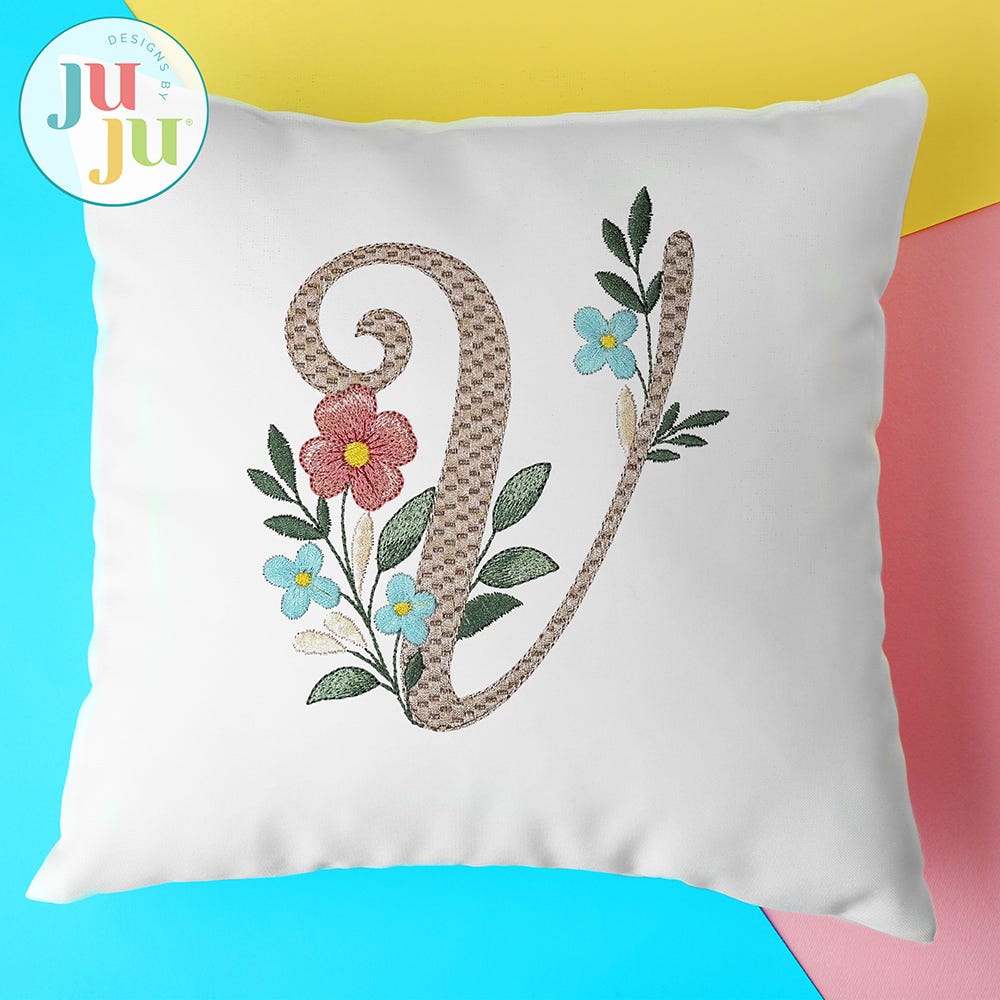 Flower Vines Motif Fill Monogram Embroidery Font | Machine Embroidery Designs by JuJu