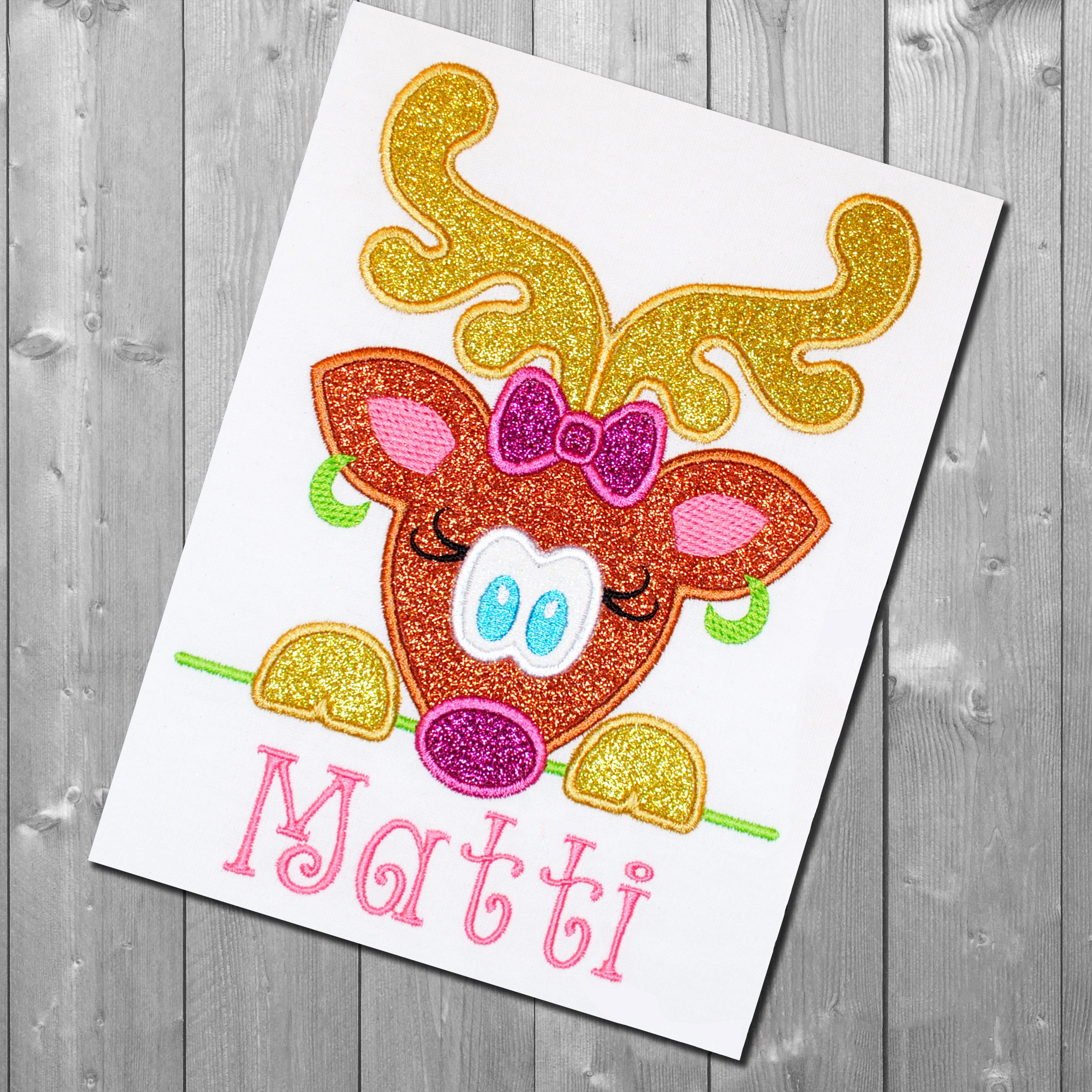 Reindeer Girl Peeker Applique Embroidery Design | Machine Embroidery Designs by JuJu