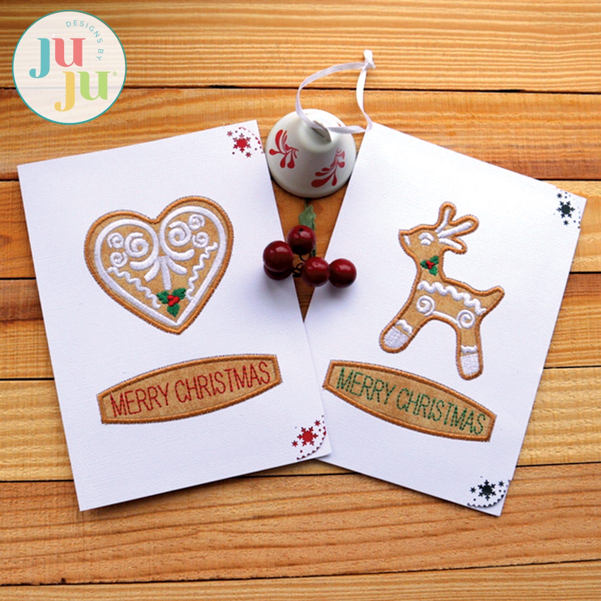 Gingerbread Christmas Cards by Oma's Place | Machine Embroidery Designs by JuJu