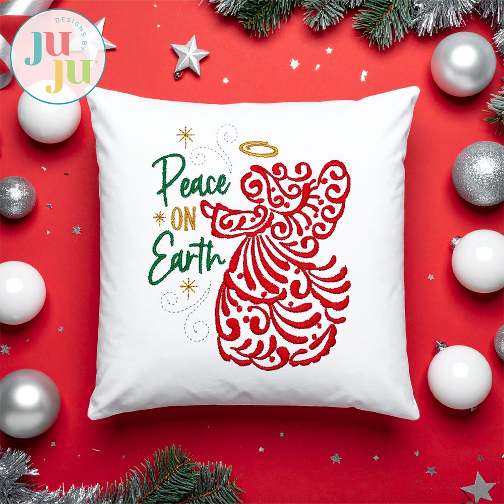 Elegant Swirl Angel Embroidery Design | Machine Embroidery Designs by JuJu