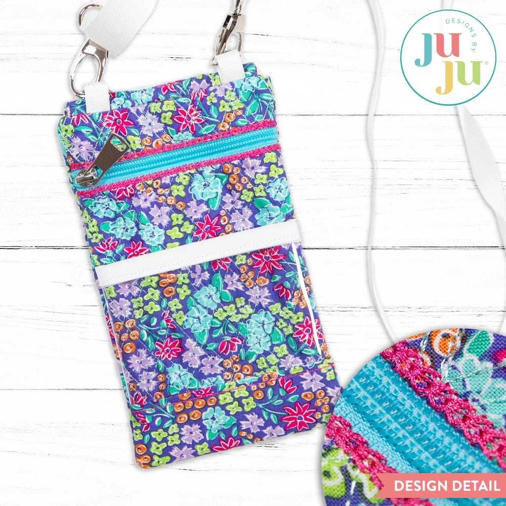 In The Hoop Cell Phone Cross Body Bag Project | Machine Embroidery Designs by JuJu