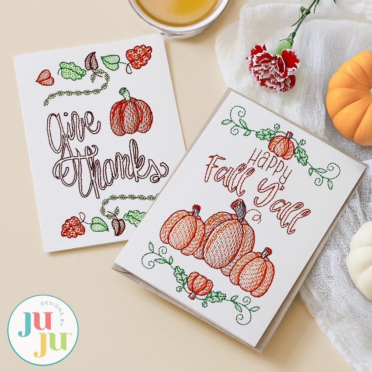 Fall Greeting Card Embroidery Set | Machine Embroidery Designs by JuJu