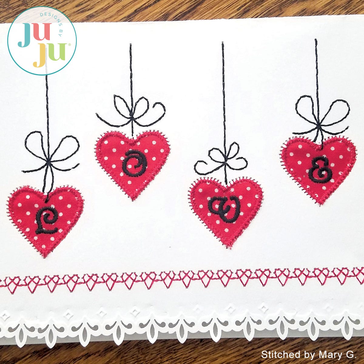 Hearts Greeting Card by Oma's Place | Machine Embroidery Designs by JuJu
