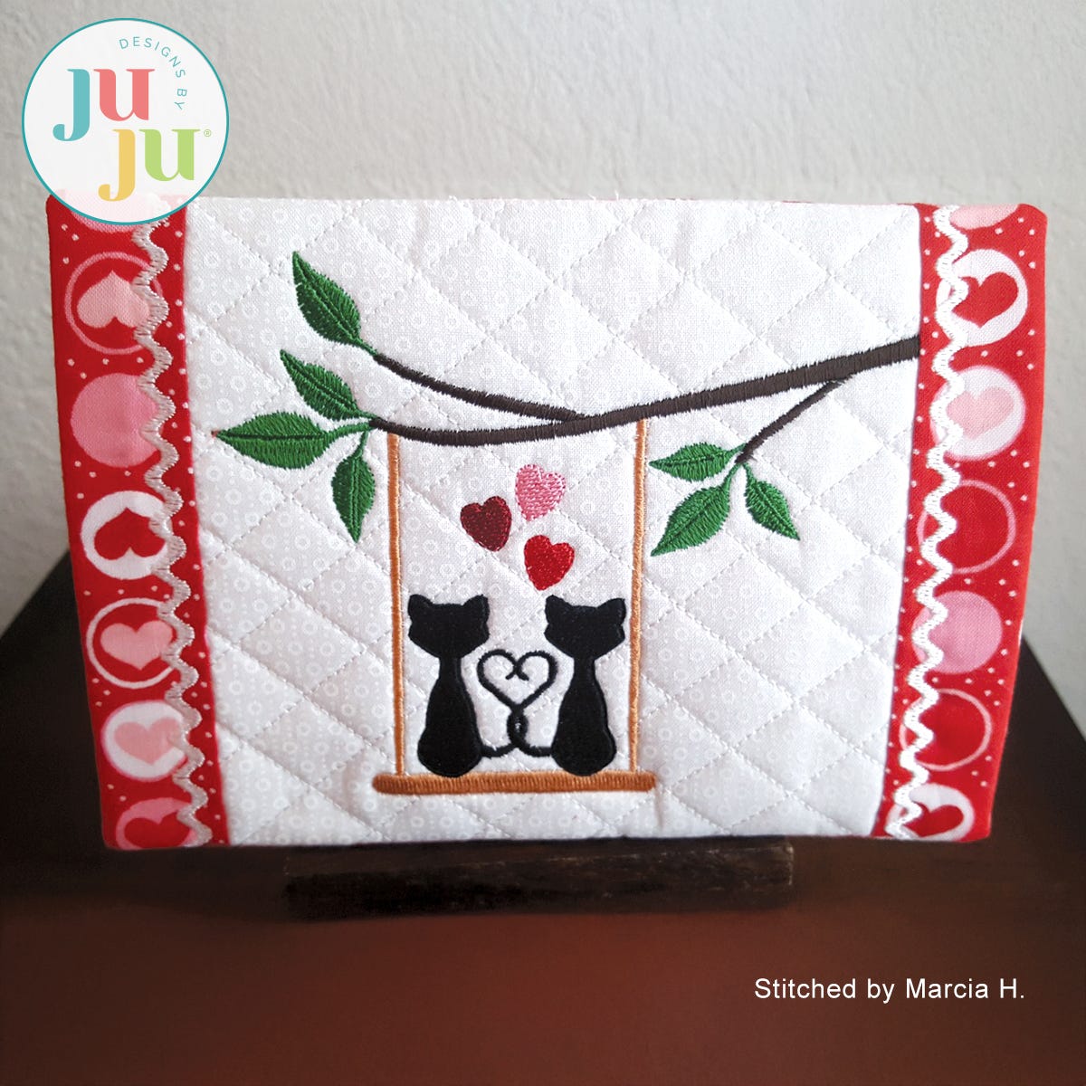 Cat Love Mug Rug by Oma's Place | Machine Embroidery Designs by JuJu