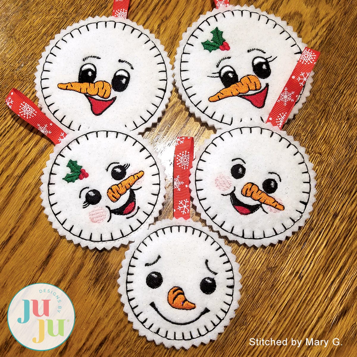 Snow Family Ornaments by Oma's Place | Machine Embroidery Designs by JuJu
