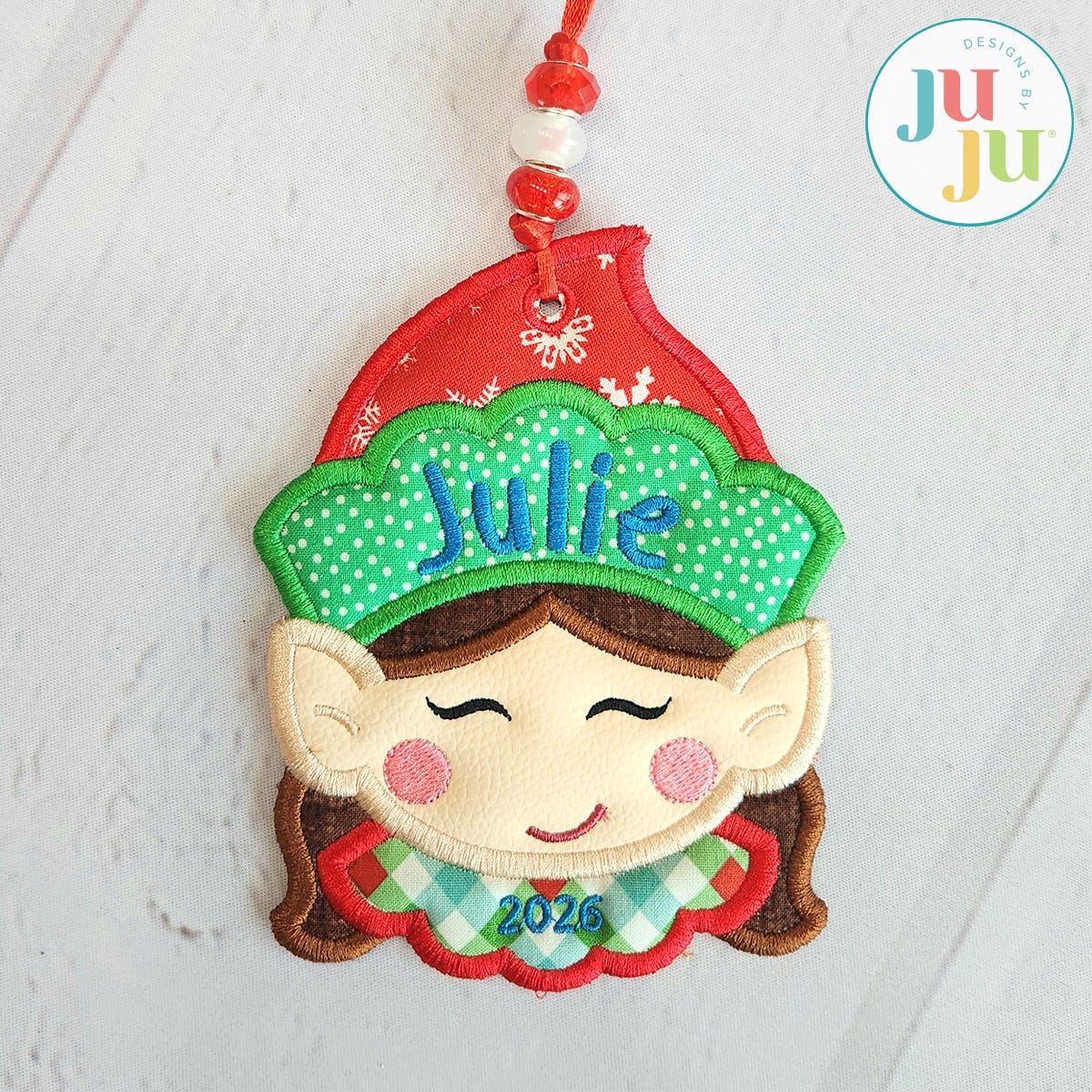 In The Hoop Sweet Elf Girl Face Ornament Project | Machine Embroidery Designs by JuJu
