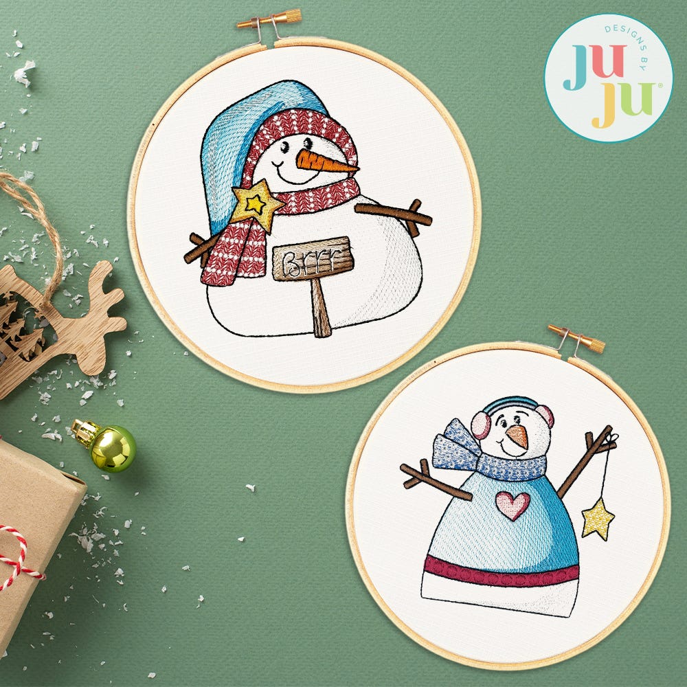 Chunky Whimsy Prim Snowmen 2 Embroidery Set | Machine Embroidery Designs by JuJu