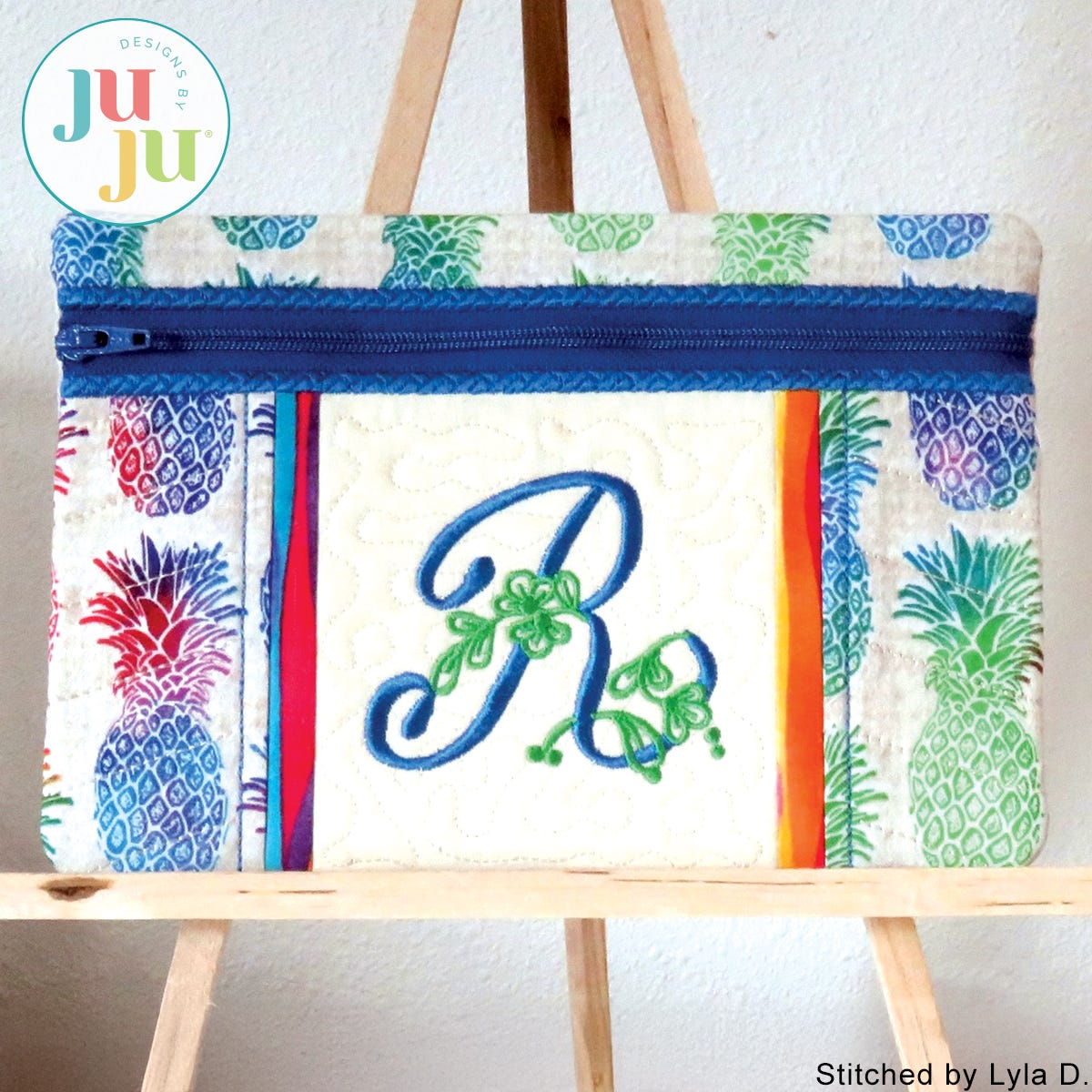 In The Hoop Monogram Zip Bag Project by Oma's Place | Machine Embroidery Designs by JuJu