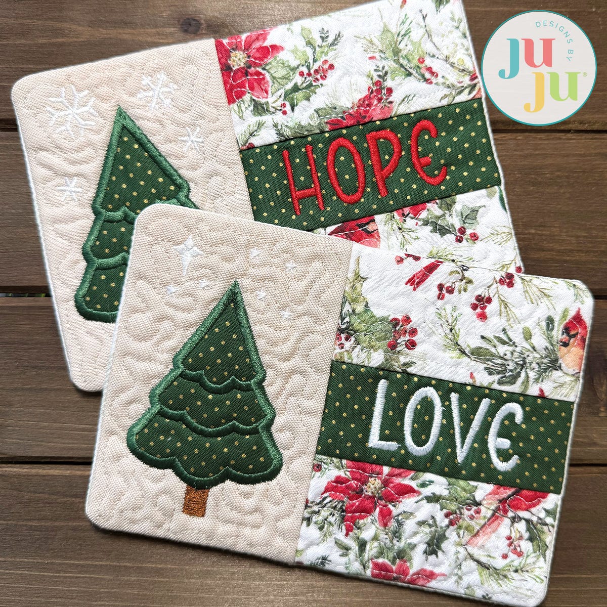 In The Hoop Pine Tree Mug Rug Love Project by Oma's Place