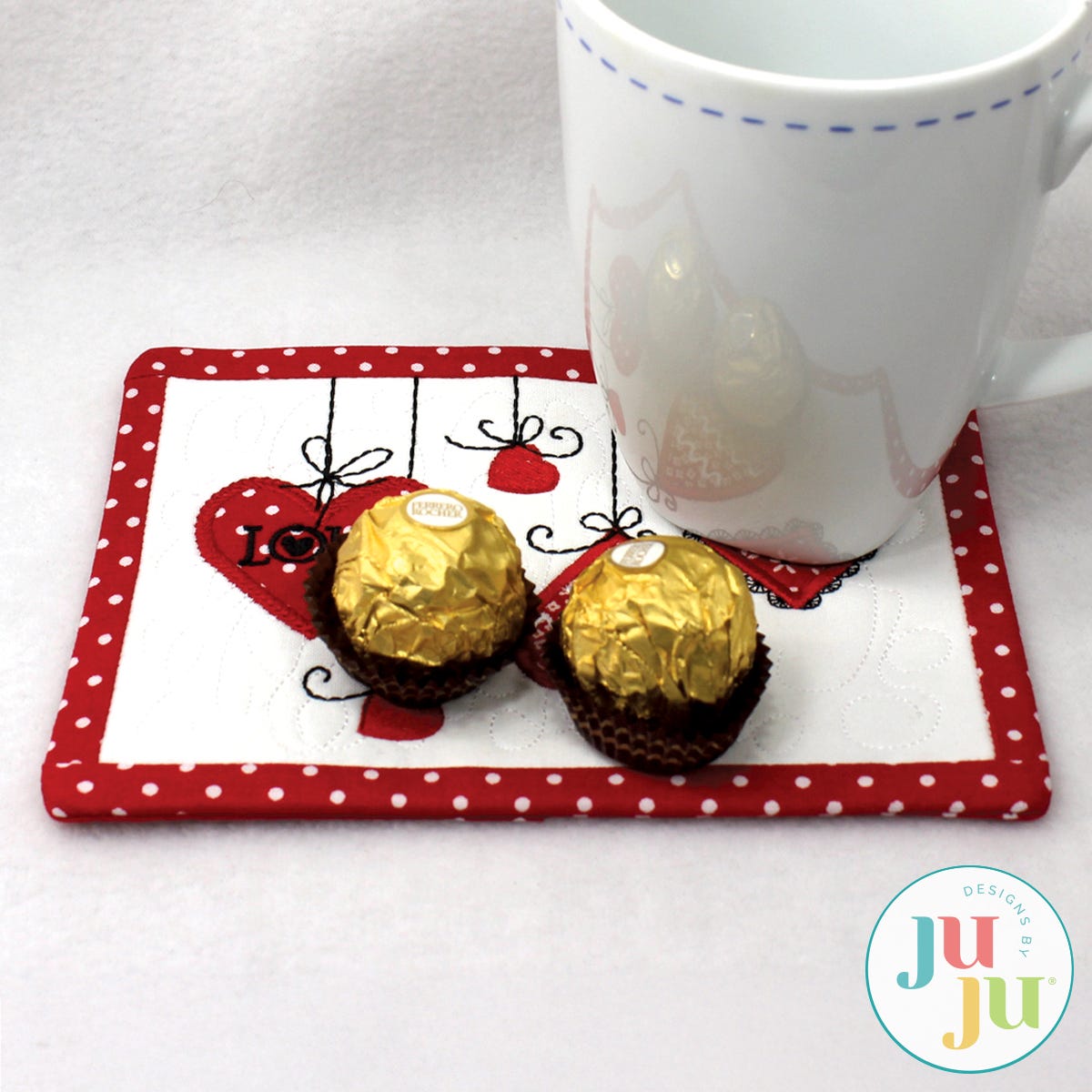 Hearts Mug Rug by Oma's Place | Machine Embroidery Designs by JuJu