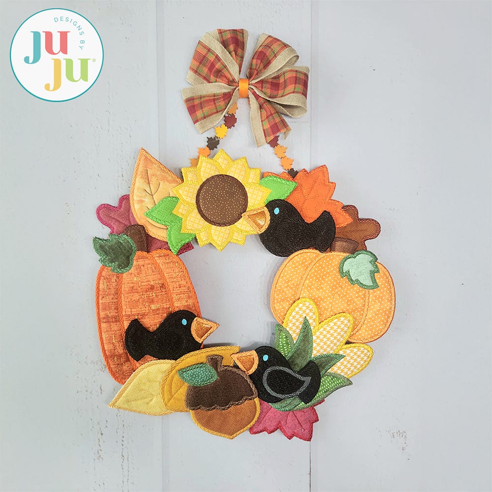 In The Hoop Autumn Wreath Project | Machine Embroidery Designs by JuJu