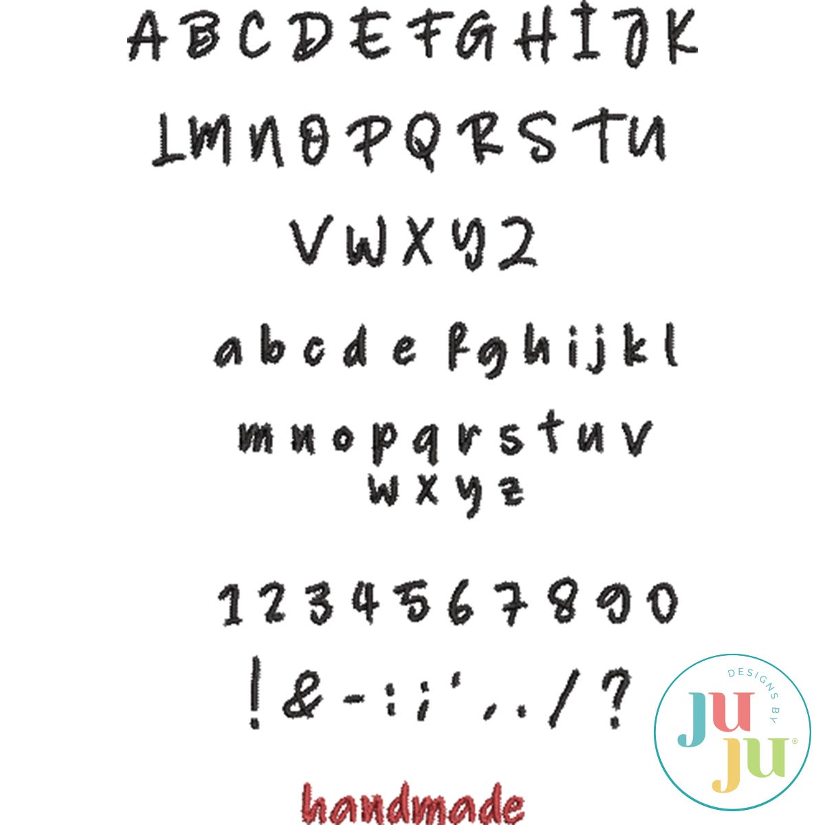 Handmade Satin Stich Embroidery Font by Oma's Place | Machine Embroidery Designs by JuJu