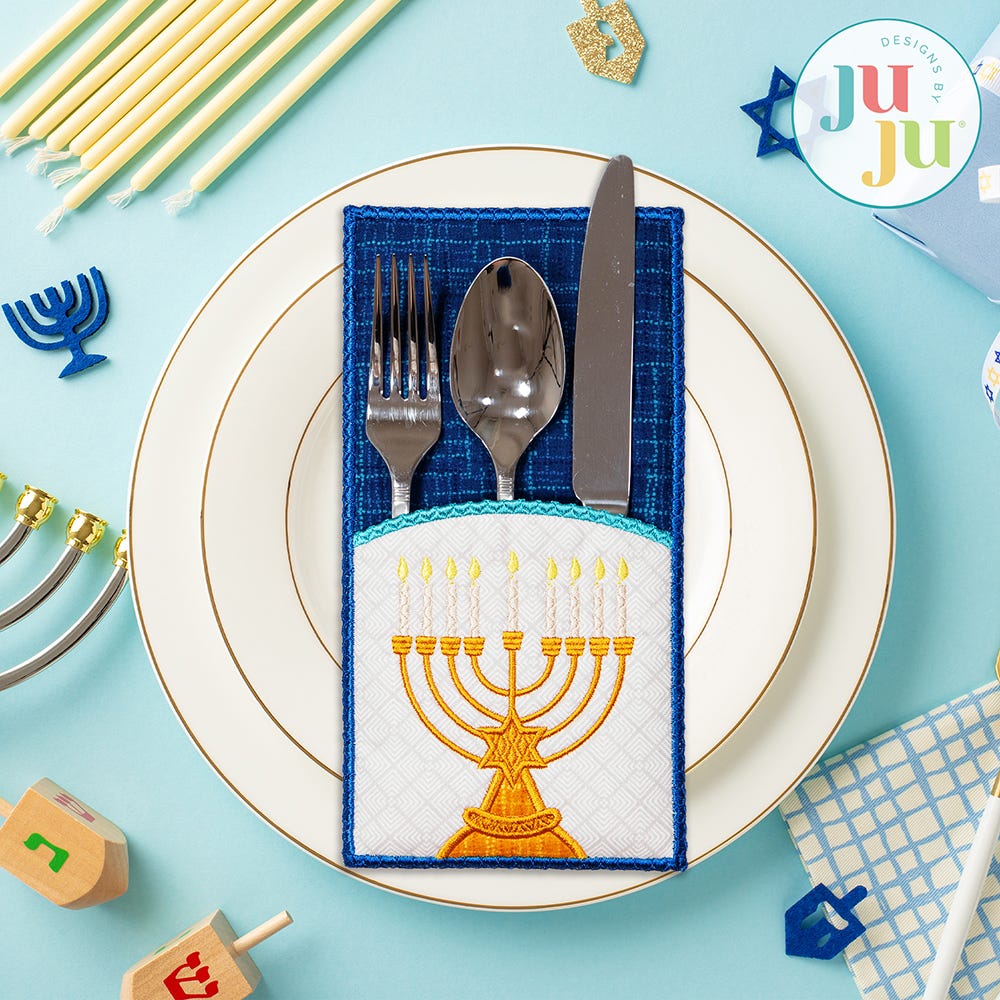 In The Hoop Hanukkah Utensil Holder Project | Machine Embroidery Designs by JuJu