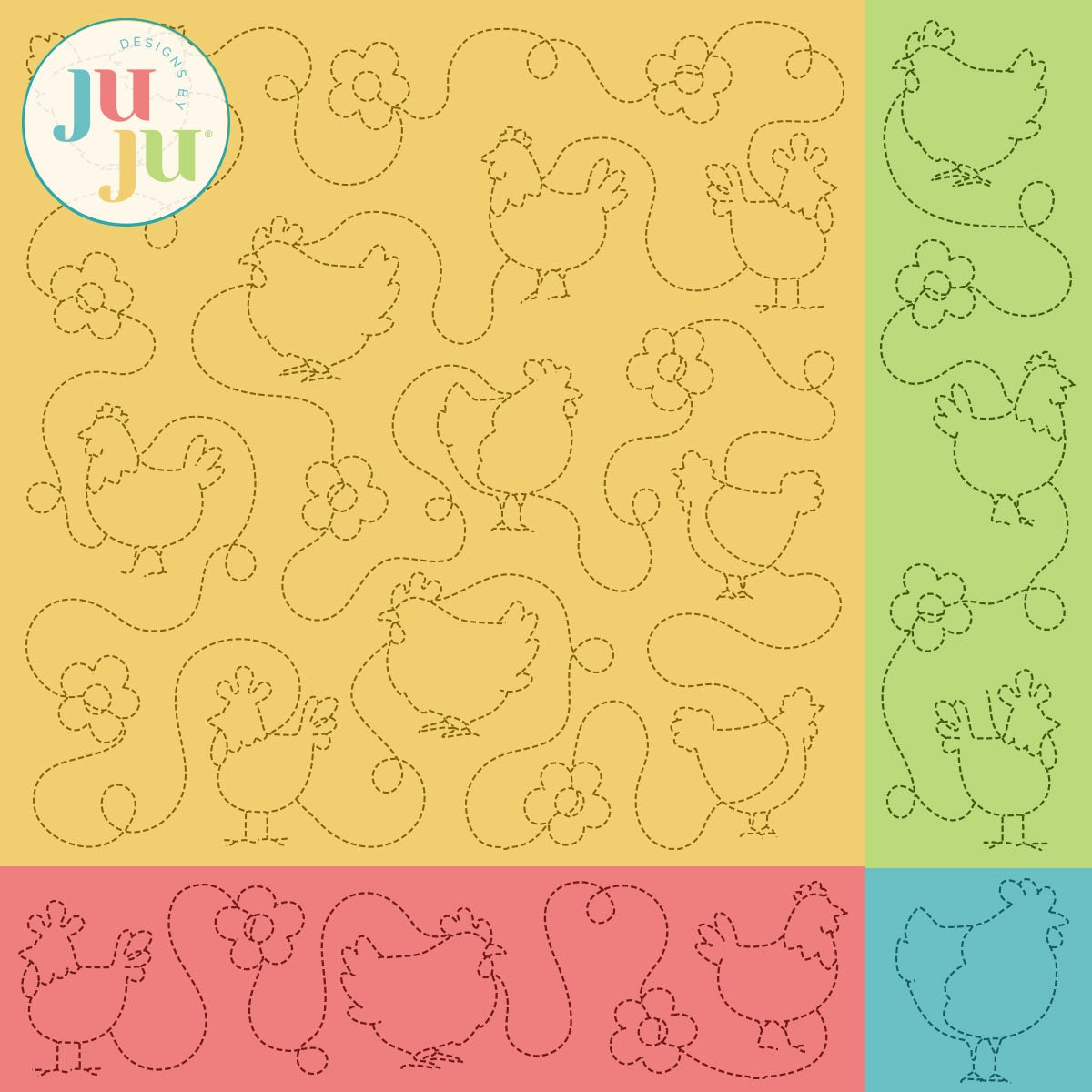 Hen and Flowers Quilting Backdrops Design | Machine Embroidery Designs by JuJu