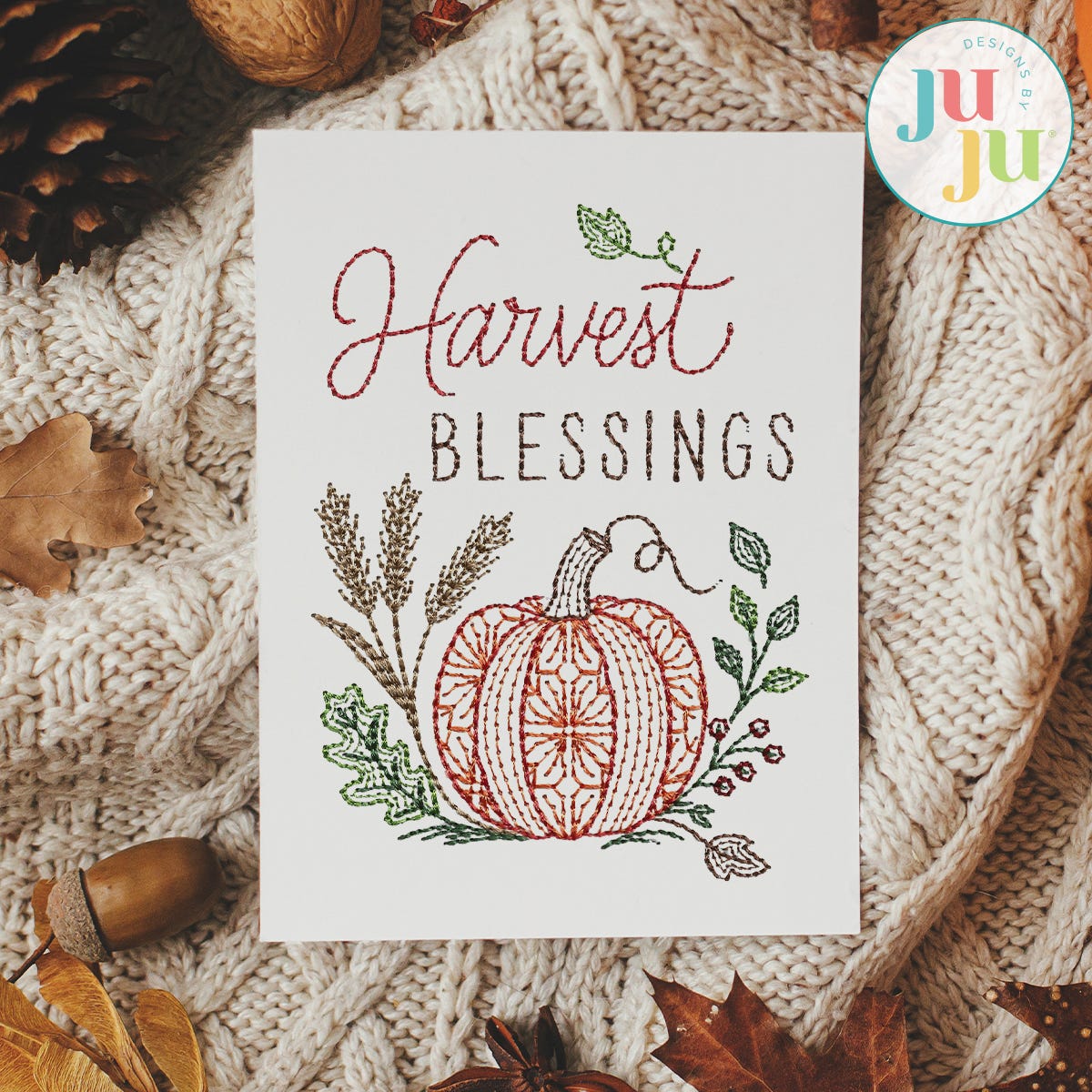 Fall Greeting Cards Embroidery Design Set 2 | Machine Embroidery Designs by JuJu