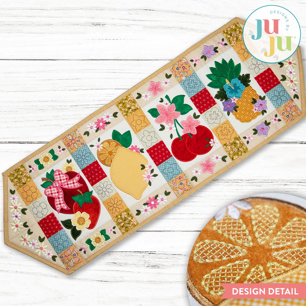 In The Hoop Fruit Blossoms Table Runner Project | Machine Embroidery Designs by JuJu