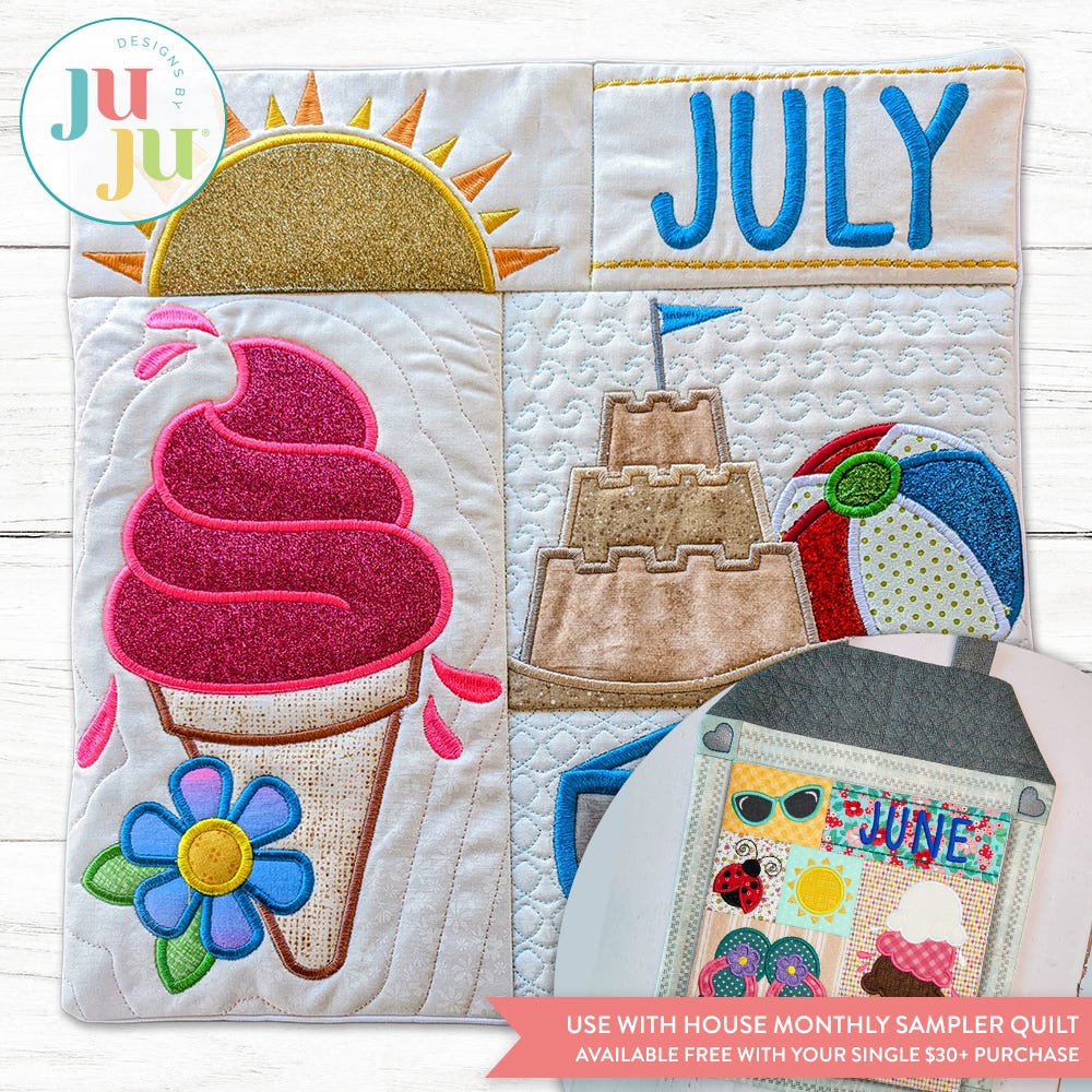 In The Hoop July Summer Mini Sampler Quilt Project | Machine Embroidery Designs by JuJu