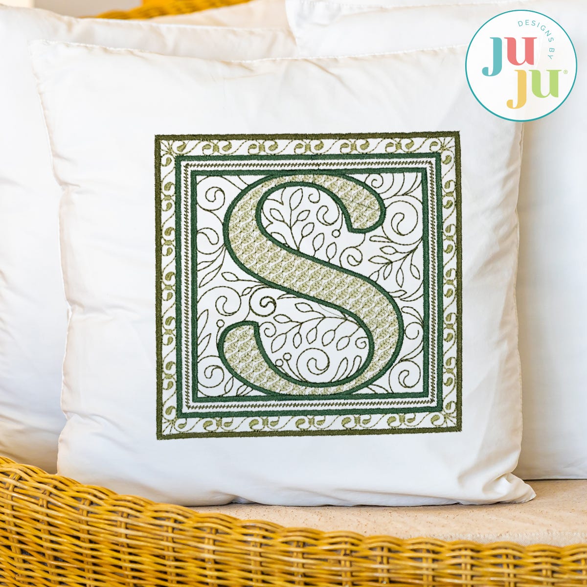 Olive Motif Filled Monogram Embroidery Font | Machine Embroidery Designs by JuJu