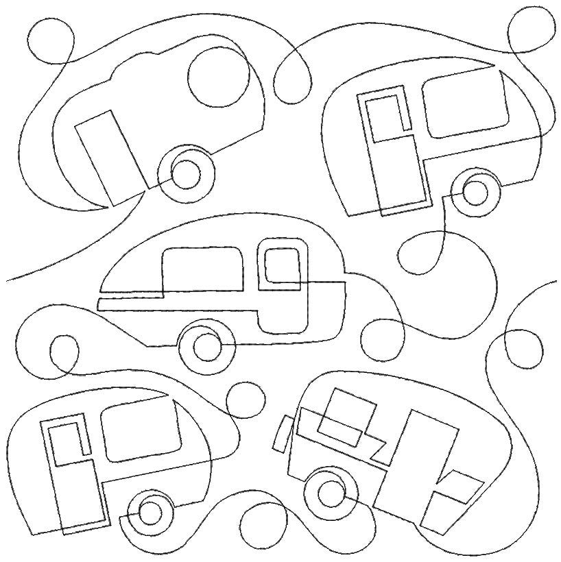 Vintage Campers End-to-End Quilting Design | Machine Embroidery Designs by JuJu