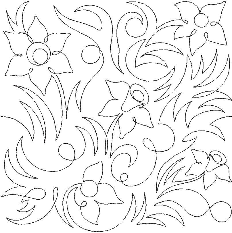 Daffodils with Stems End-to-End Quilting Design | Machine Embroidery Designs by JuJu