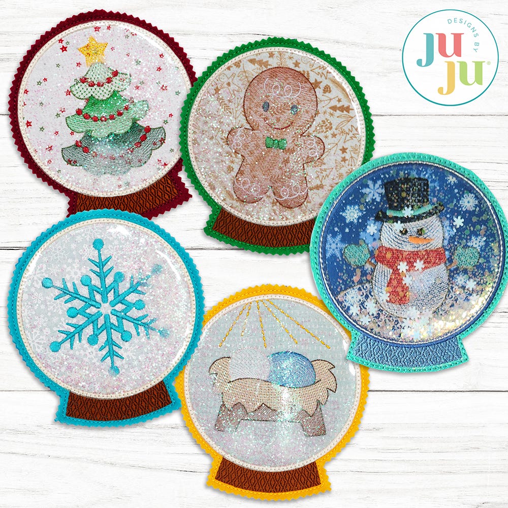 In The Hoop Snow Globe Ornaments Project | Machine Embroidery Designs by JuJu