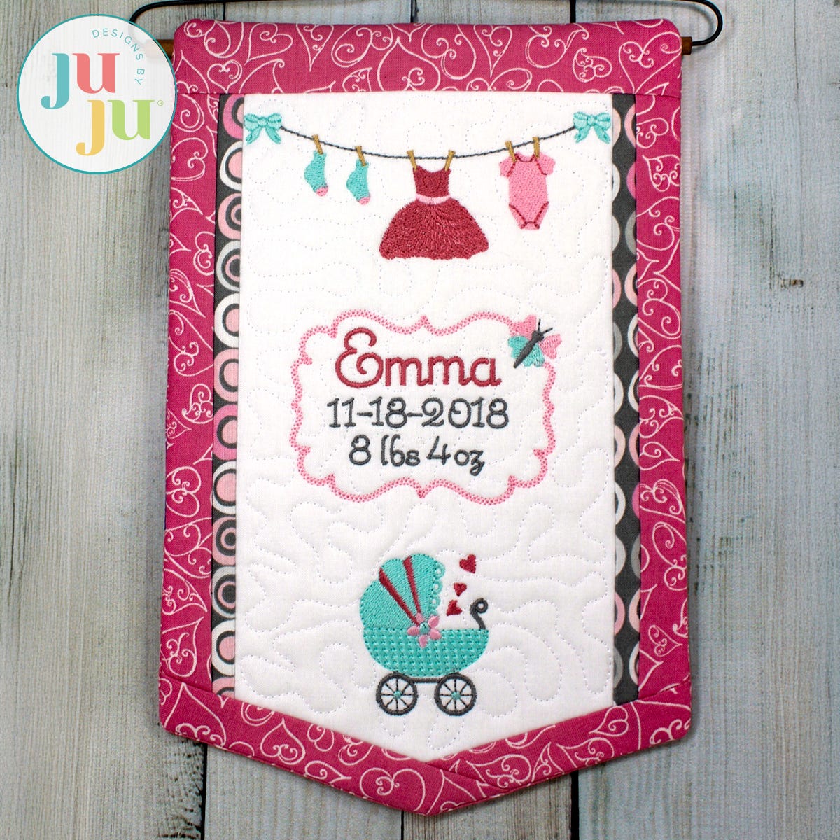 In The Hoop Baby Girl Banner Project by Oma's Place | Machine Embroidery Designs by JuJu