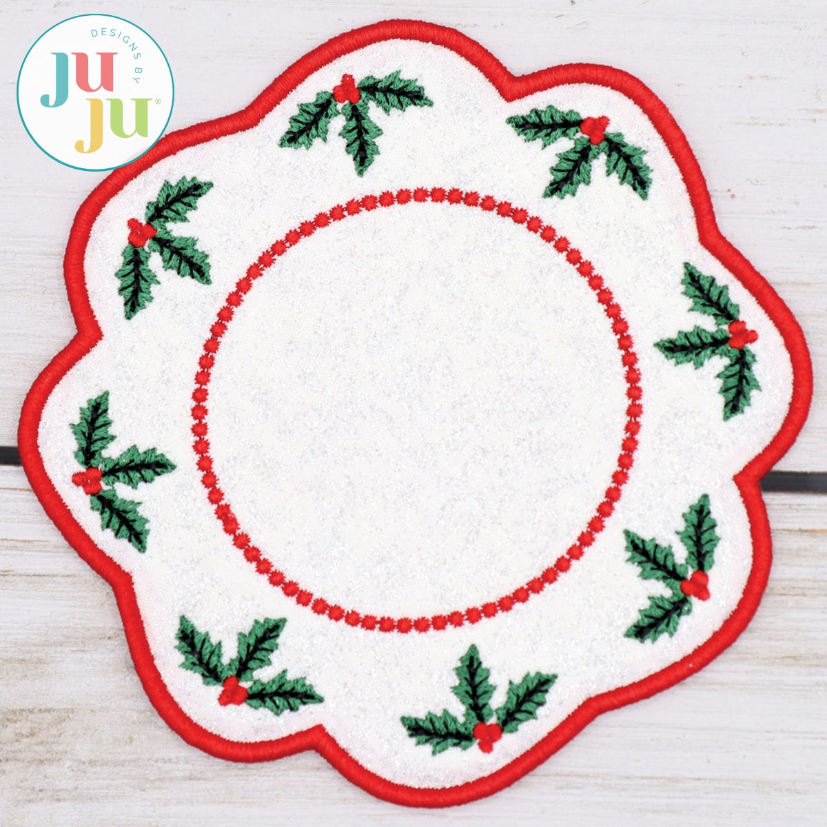 Holly Candle Mat by Oma's Place | Machine Embroidery Designs by JuJu