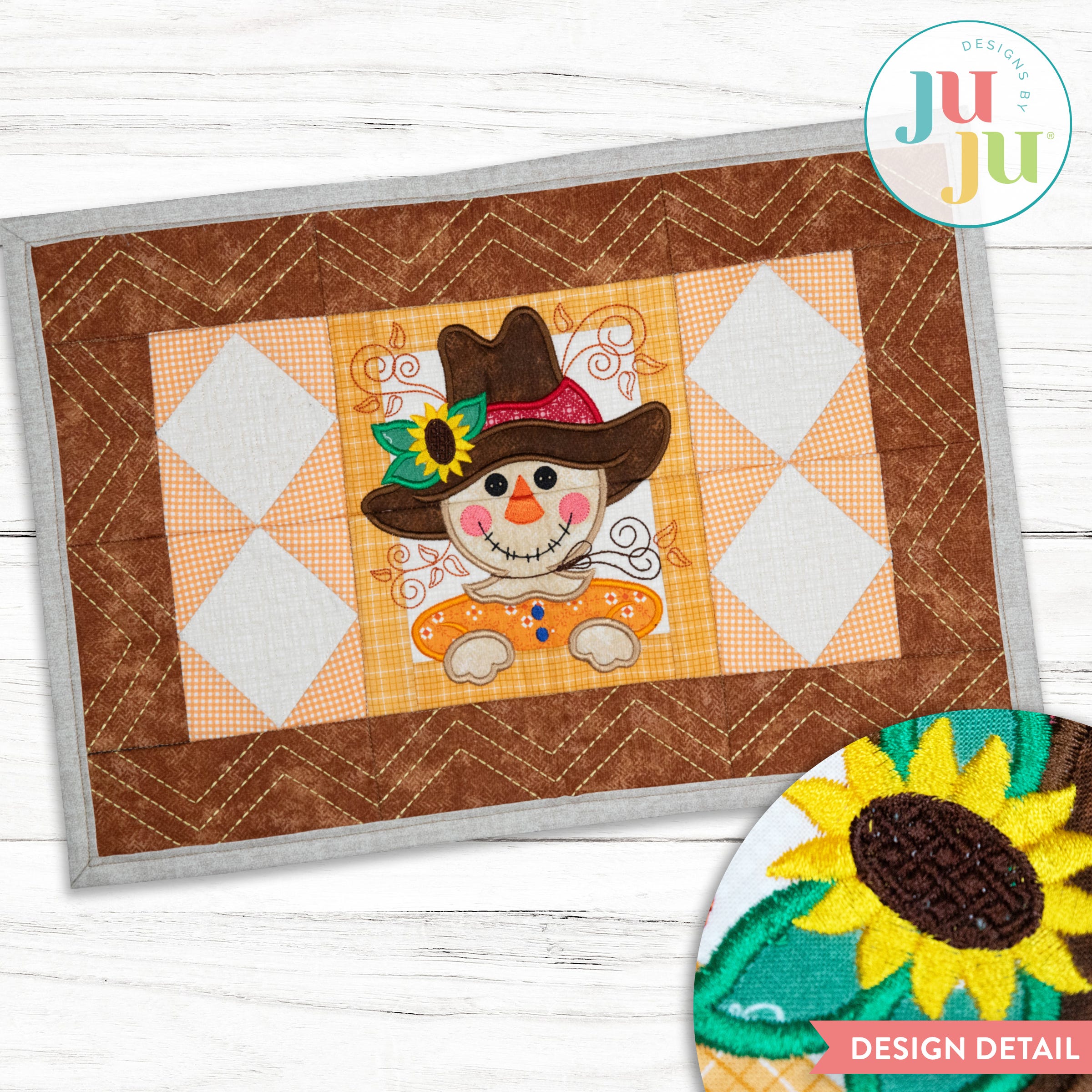 In The Hoop Modular Scarecrow Placemat Project | Machine Embroidery Designs by JuJu