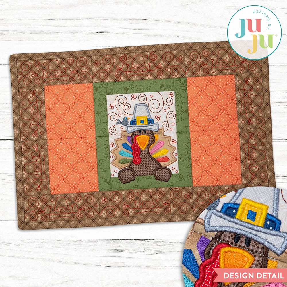 In The Hoop Modular Turkey Placemat Project | Machine Embroidery Designs by JuJu
