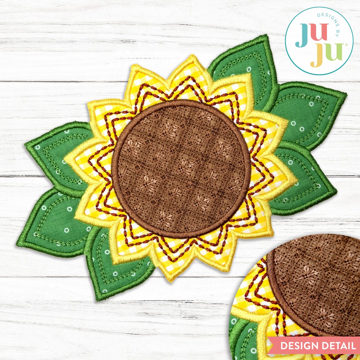 In The Hoop Chunky Sunflower Mug Rug Project | Machine Embroidery Designs by JuJu