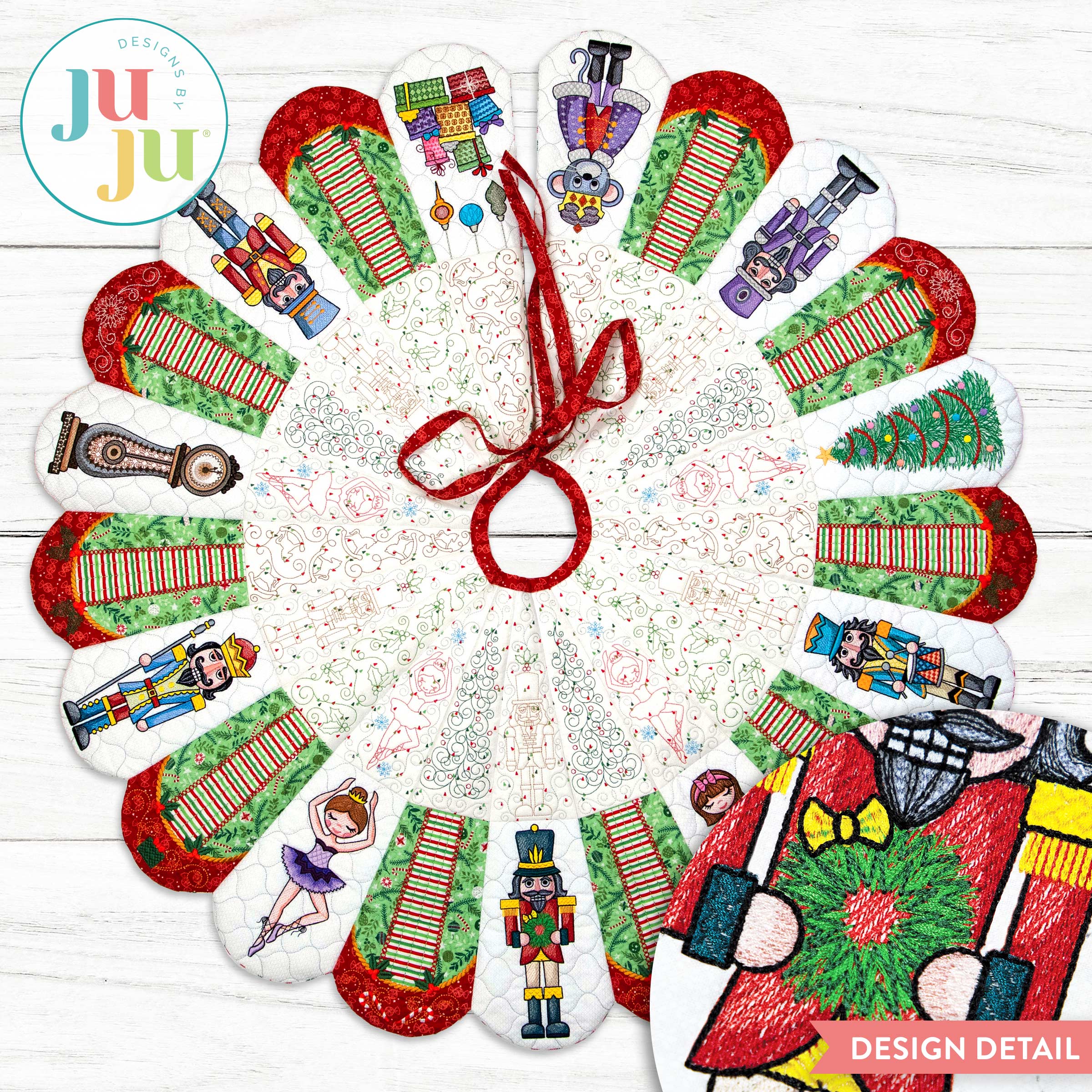 In The Hoop Nutcracker Tree Skirt Project | Machine Embroidery Designs by JuJu