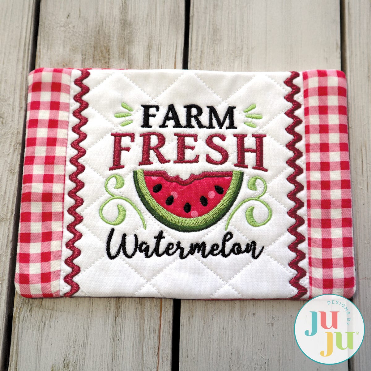 Farm Fresh Mug Rug - Watermelon by Oma's Place | Machine Embroidery Designs by JuJu