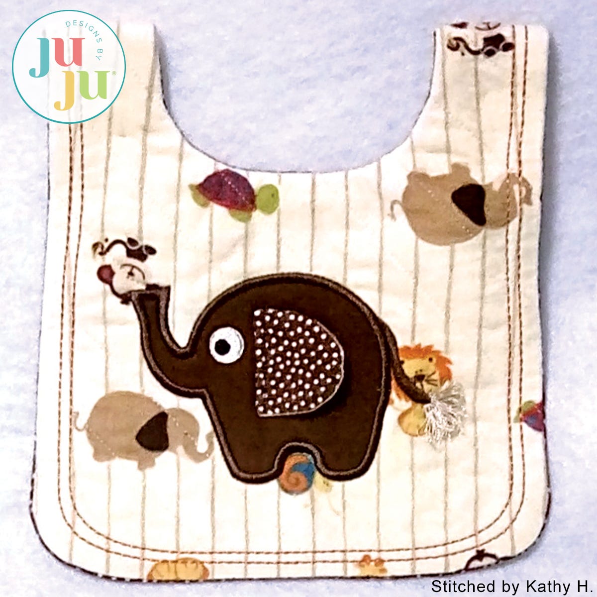 In The Hoop Elephant Bib Project by Oma's Place | Machine Embroidery Designs by JuJu