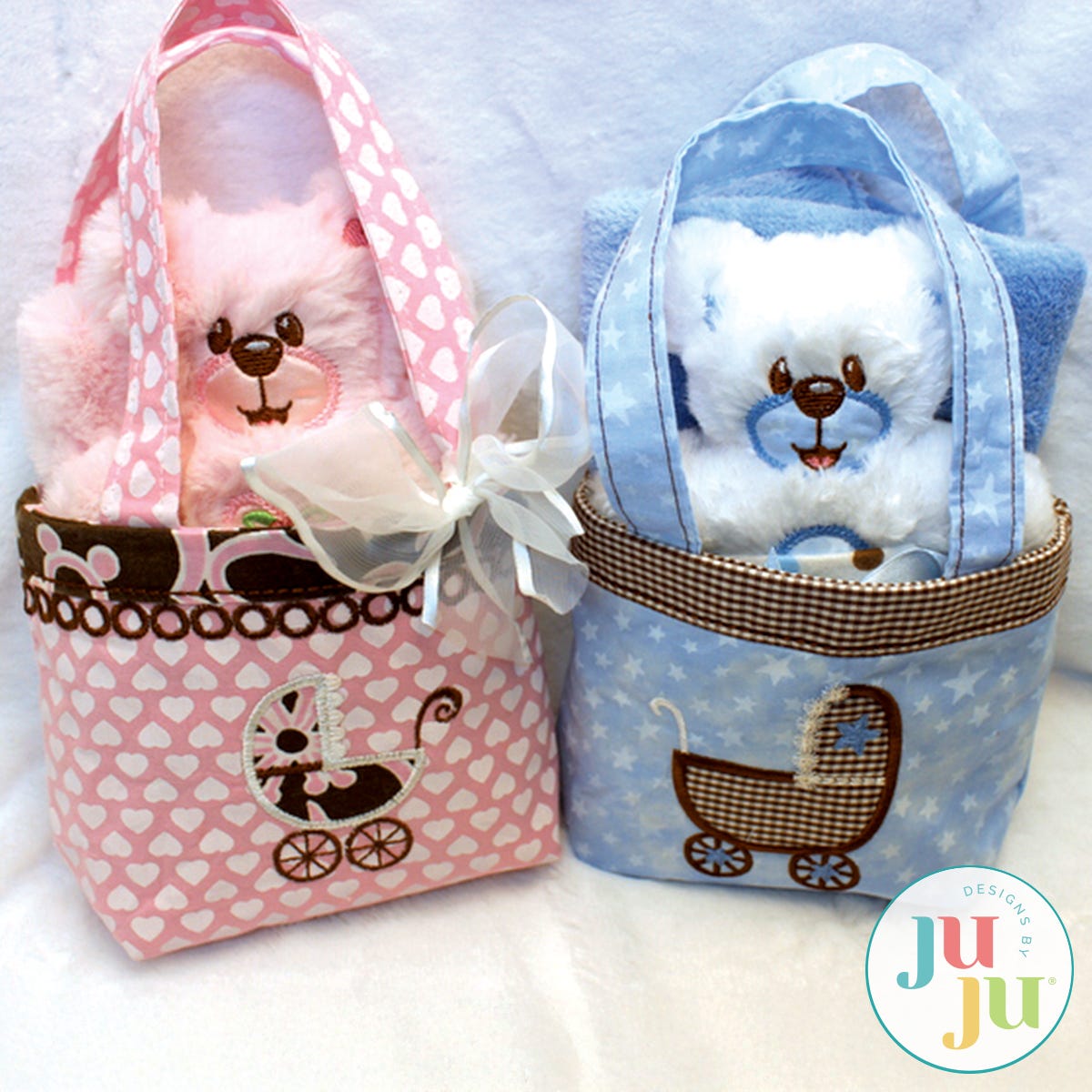 In The Hoop Baby Gift Bags Project by Oma's Place | Machine Embroidery Designs by JuJu