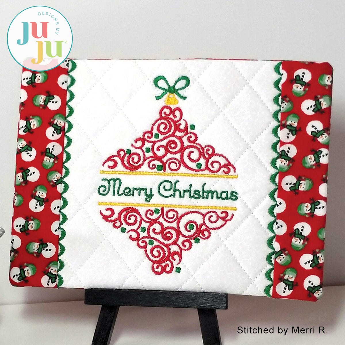 Split Christmas Ornament Mug Rug by Oma's Place | Machine Embroidery Designs by JuJu