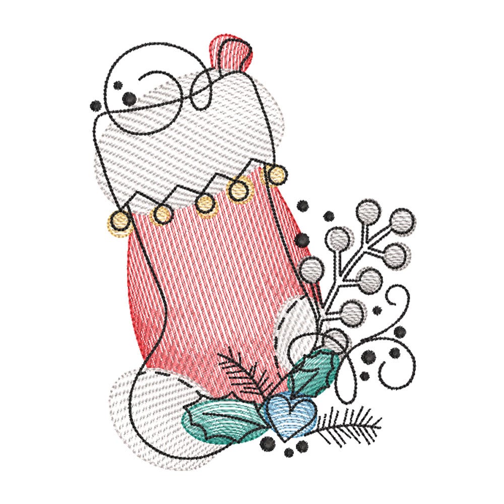 FREE Christmas Sketch Stocking Embroidery Design | Machine Embroidery Designs by JuJu