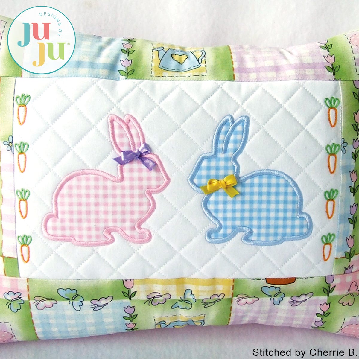 In The Hoop Bunnies Pillow Project by Oma's Place | Machine Embroidery Designs by JuJu