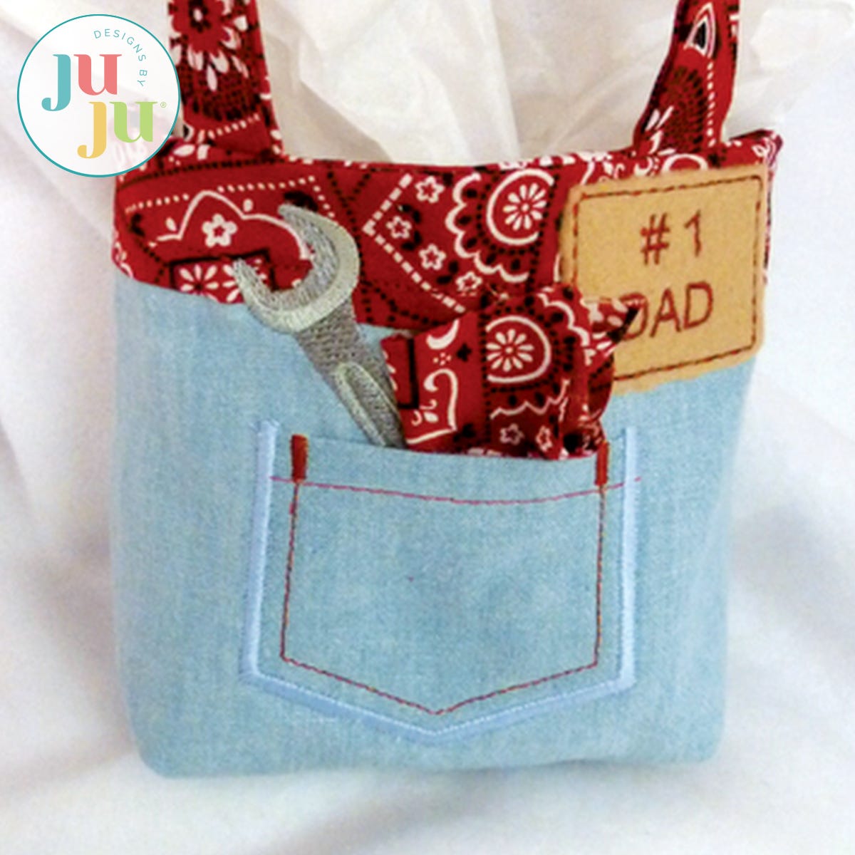 In The Hoop Tool Dad Gift Bag Project by Oma's Place | Machine Embroidery Designs by JuJu