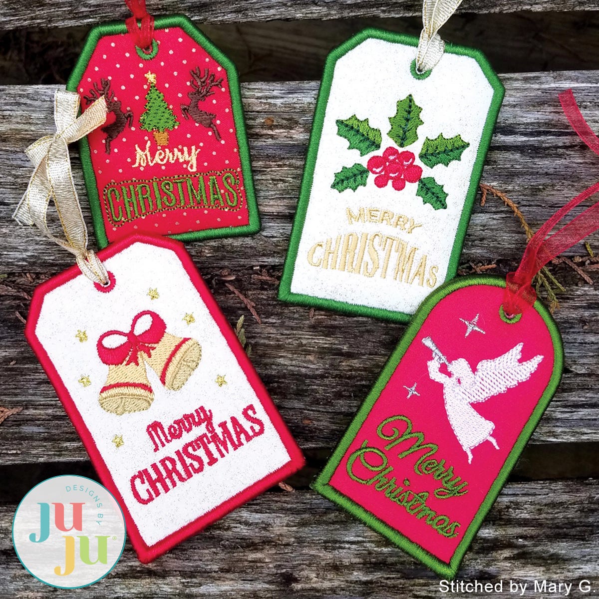 In The Hoop Christmas Tags Project by Oma's Place | Machine Embroidery Designs by JuJu