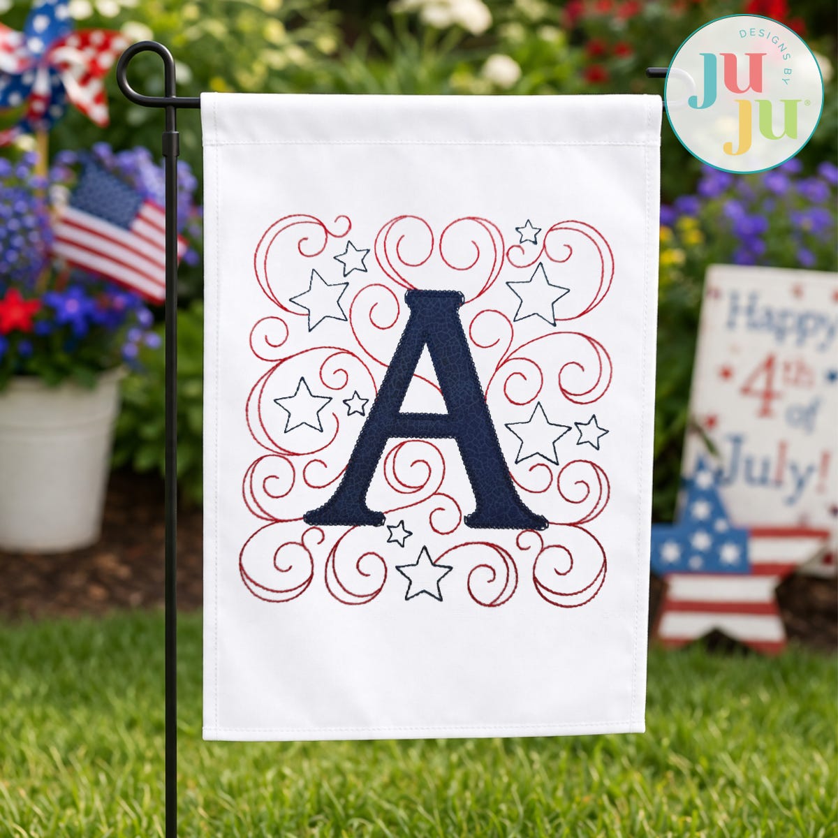 Stars and Swirls Satin Stitch Applique Monogram Embroidery Font | Machine Embroidery Designs by JuJu