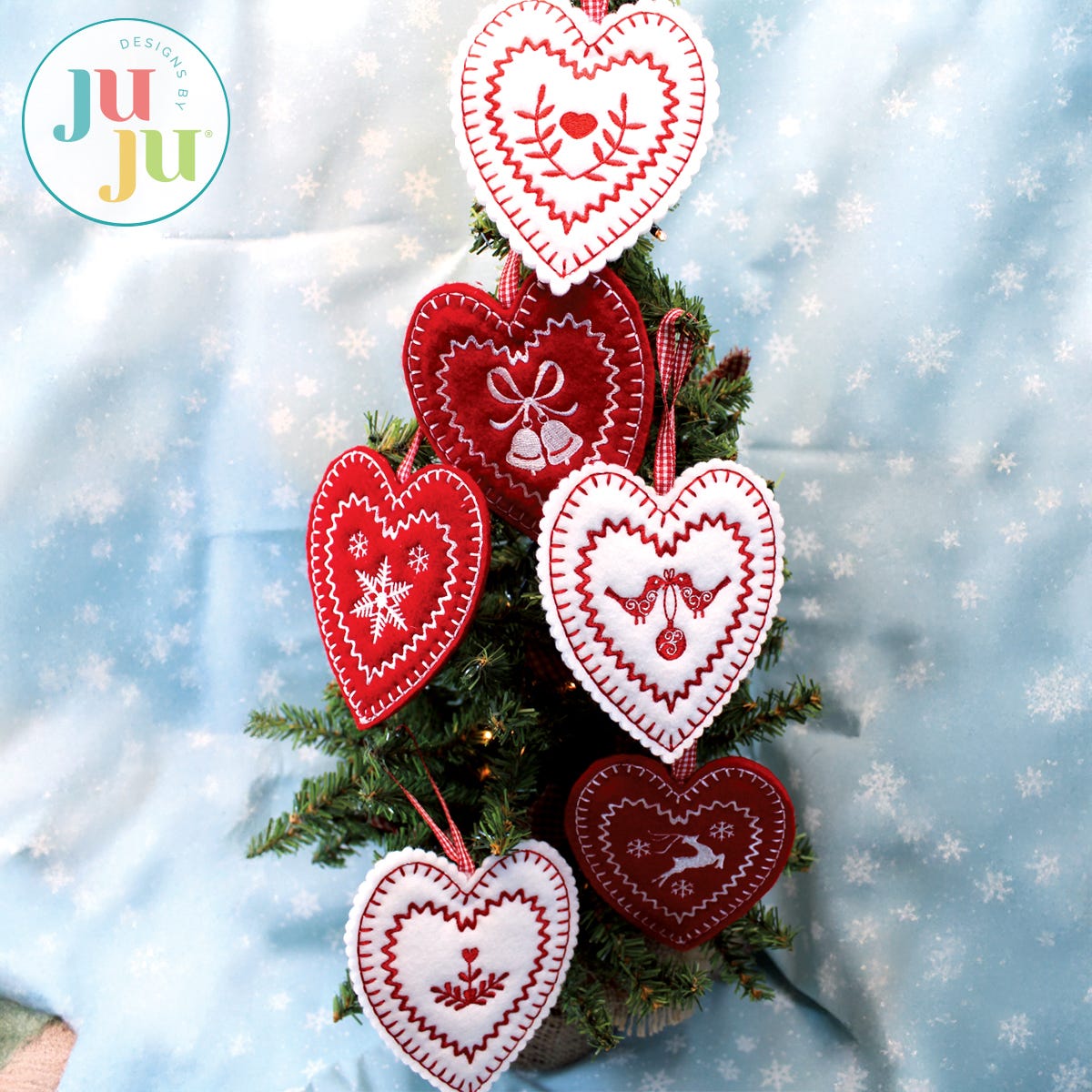 Hearts Christmas Ornaments Embroidery Set by Oma's Place | Machine Embroidery Designs by JuJu