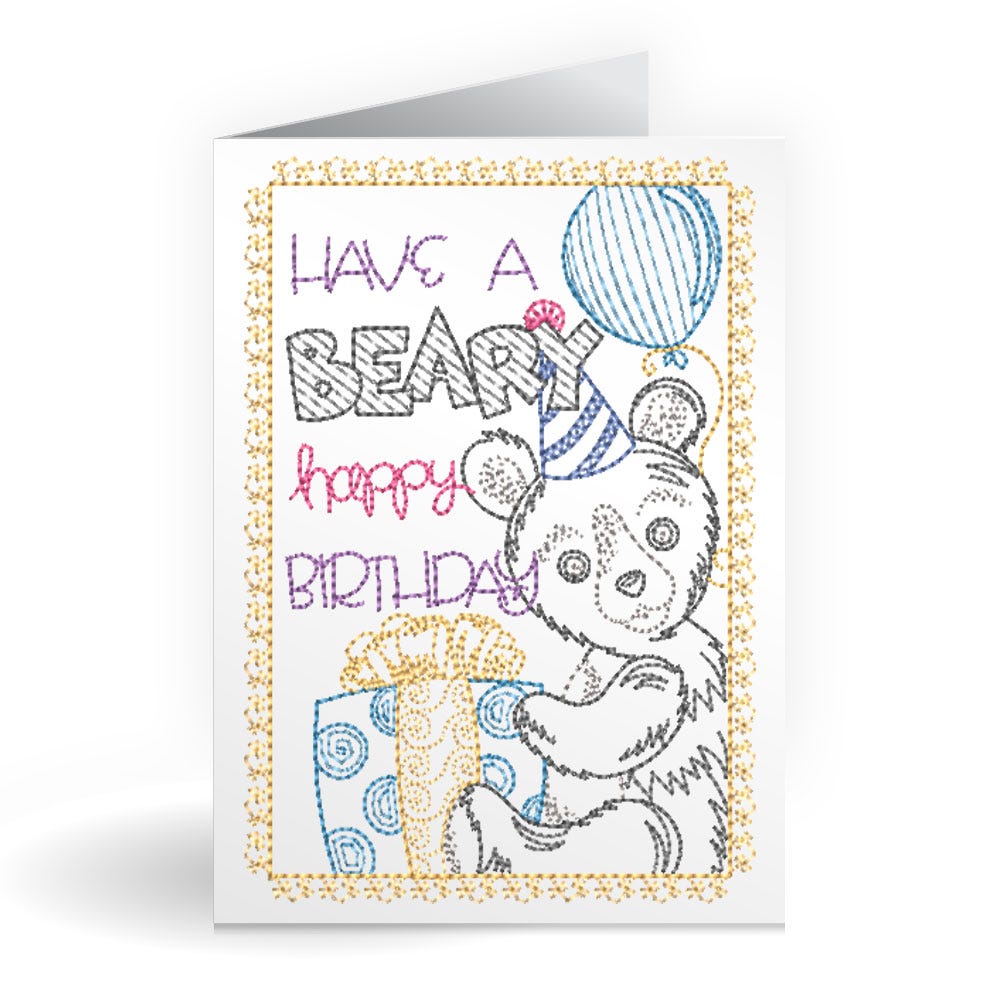 FREE Celebration Greeting Card Beary Happy Embroidery Design | Machine Embroidery Designs by JuJu