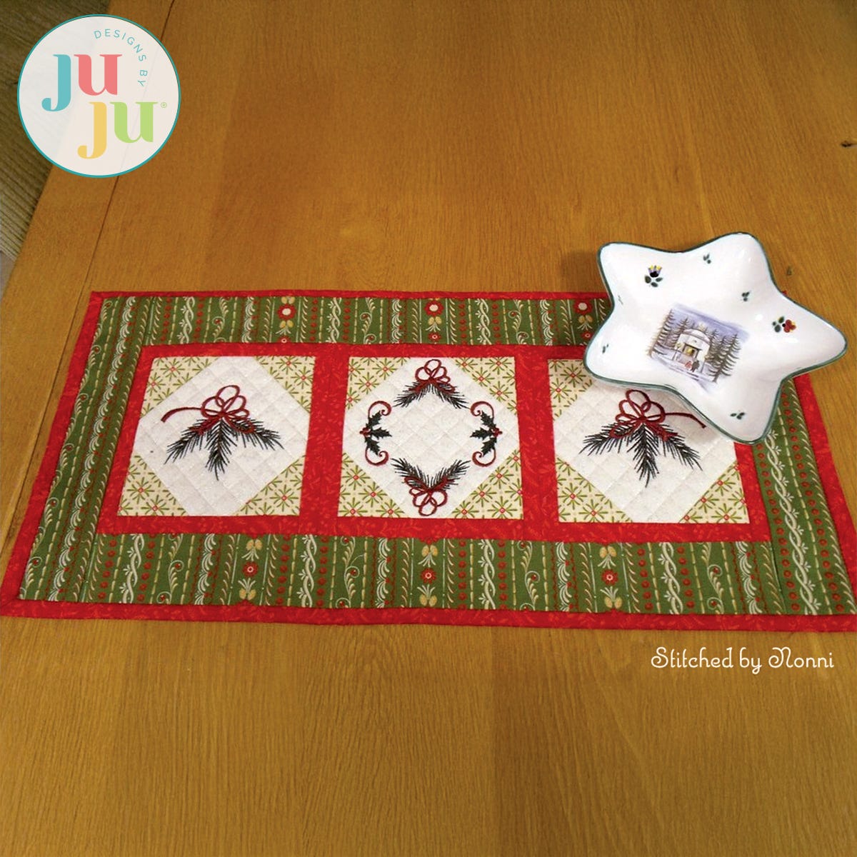  Christmas Table Runner by Oma's Place | Machine Embroidery Designs by JuJu